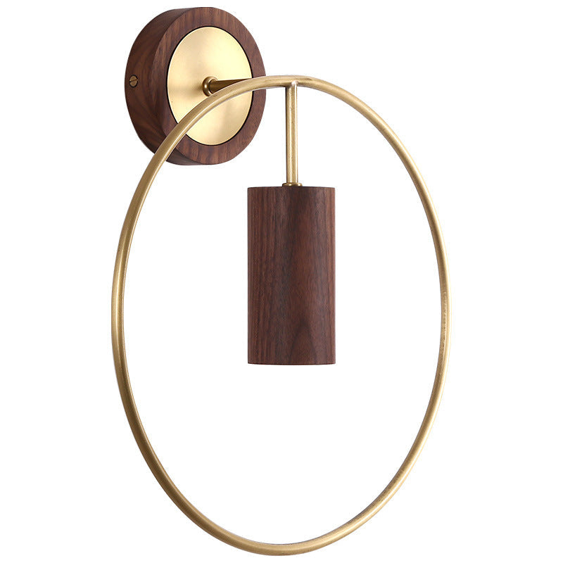 Circle Cylinder Copper Walnut Wall Lamp