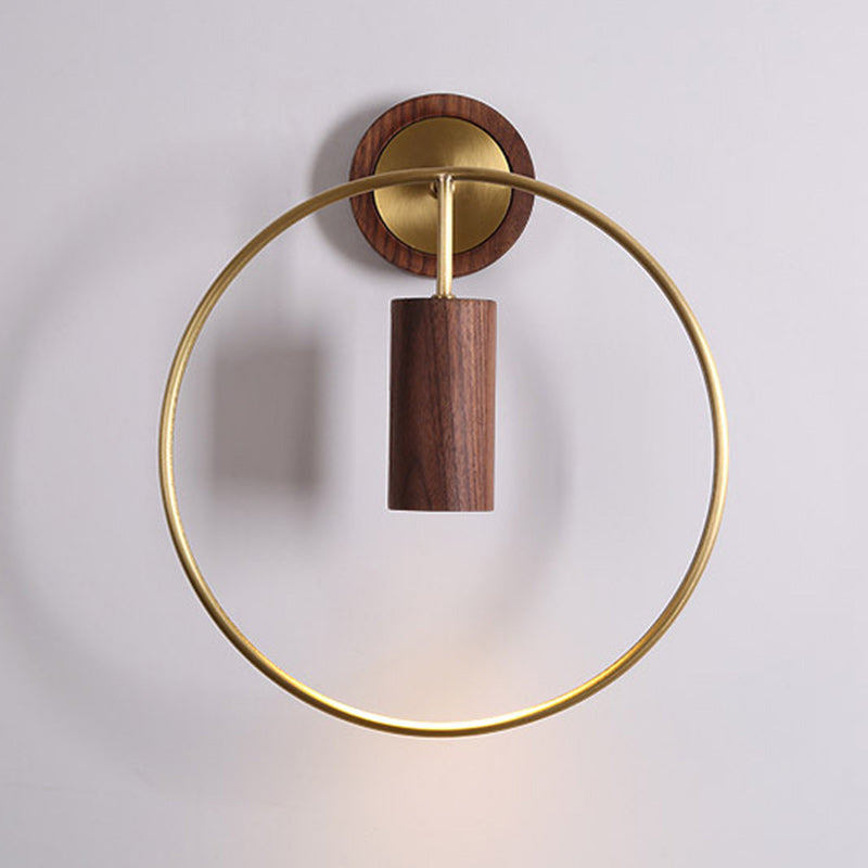 Circle Cylinder Copper Walnut Wall Lamp