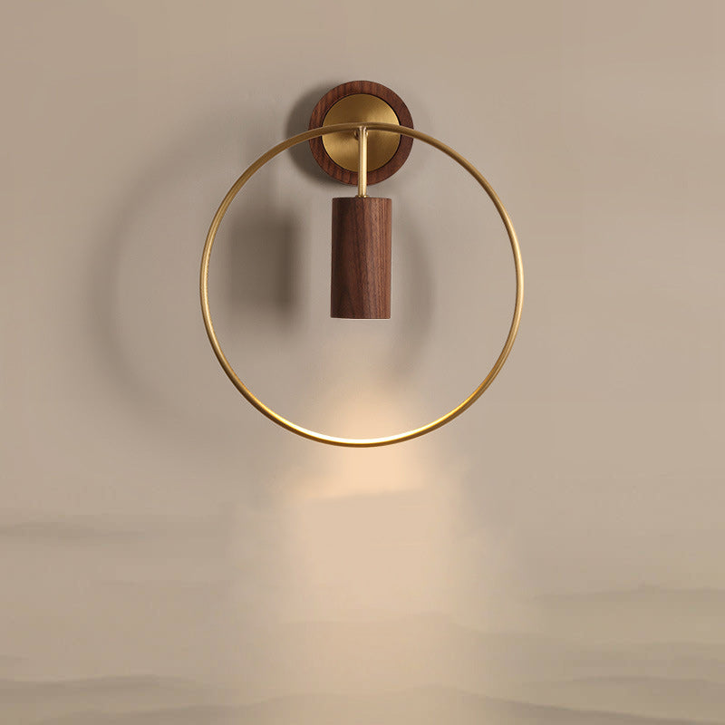 Circle Cylinder Copper Walnut Wall Lamp
