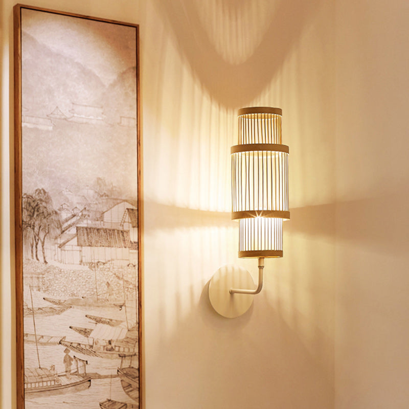 Cylindrical Bamboo Lampshade Dining Wall Lamp