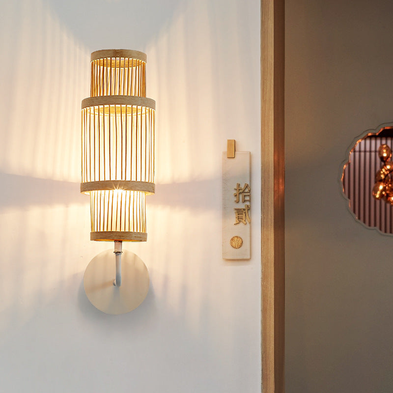 Cylindrical Bamboo Lampshade Dining Wall Lamp