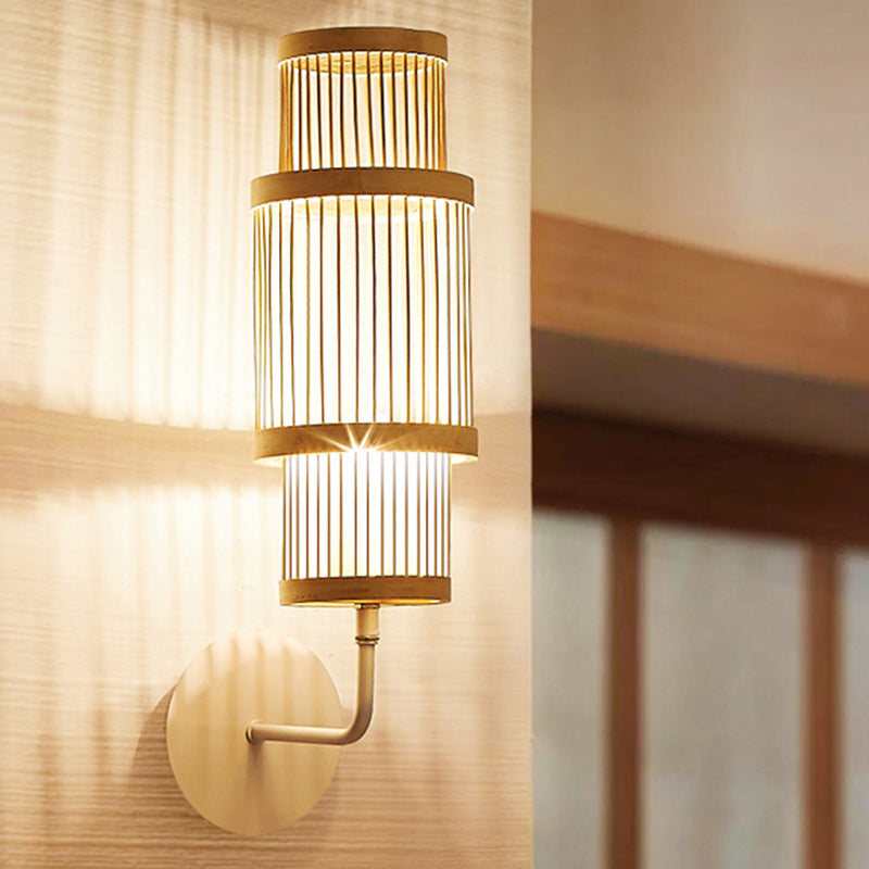 Cylindrical Bamboo Lampshade Dining Wall Lamp