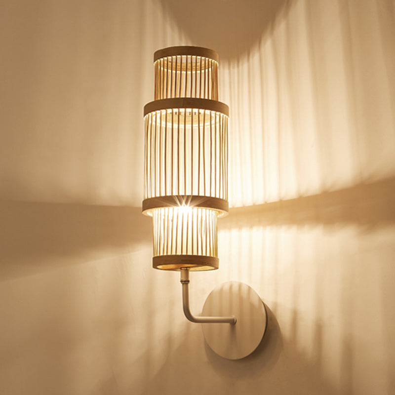 Cylindrical Bamboo Lampshade Dining Wall Lamp