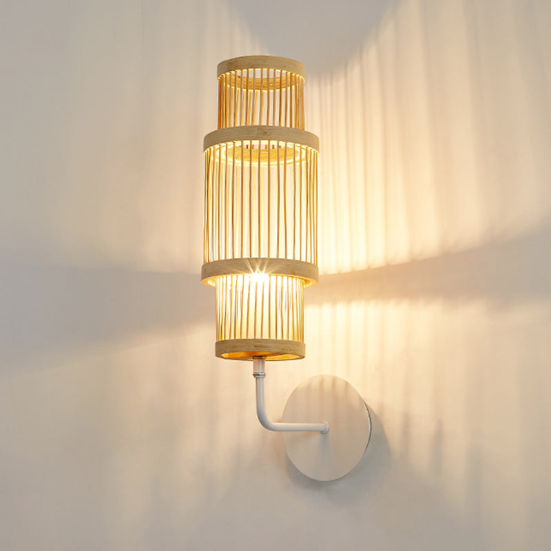 Cylindrical Bamboo Lampshade Dining Wall Lamp