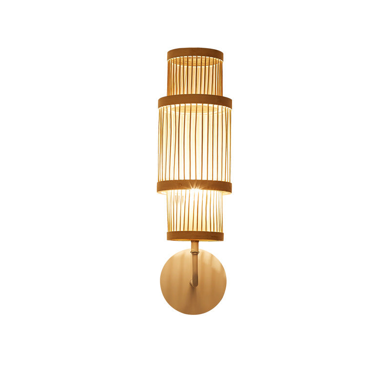Cylindrical Bamboo Lampshade Dining Wall Lamp