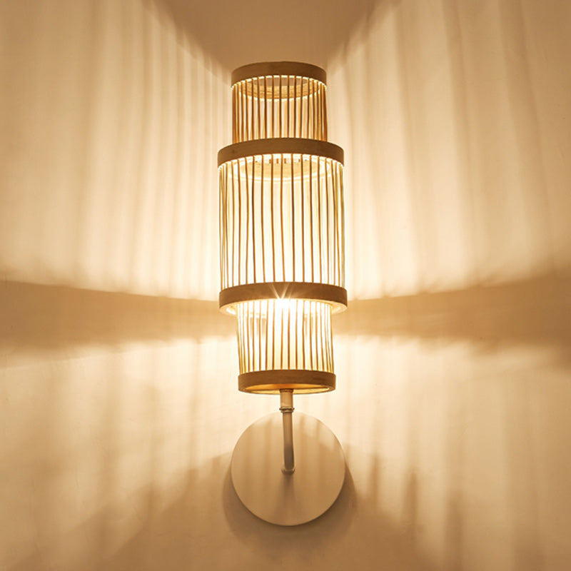 Cylindrical Bamboo Lampshade Dining Wall Lamp