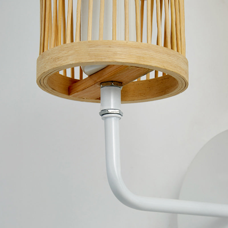 Cylindrical Bamboo Lampshade Dining Wall Lamp