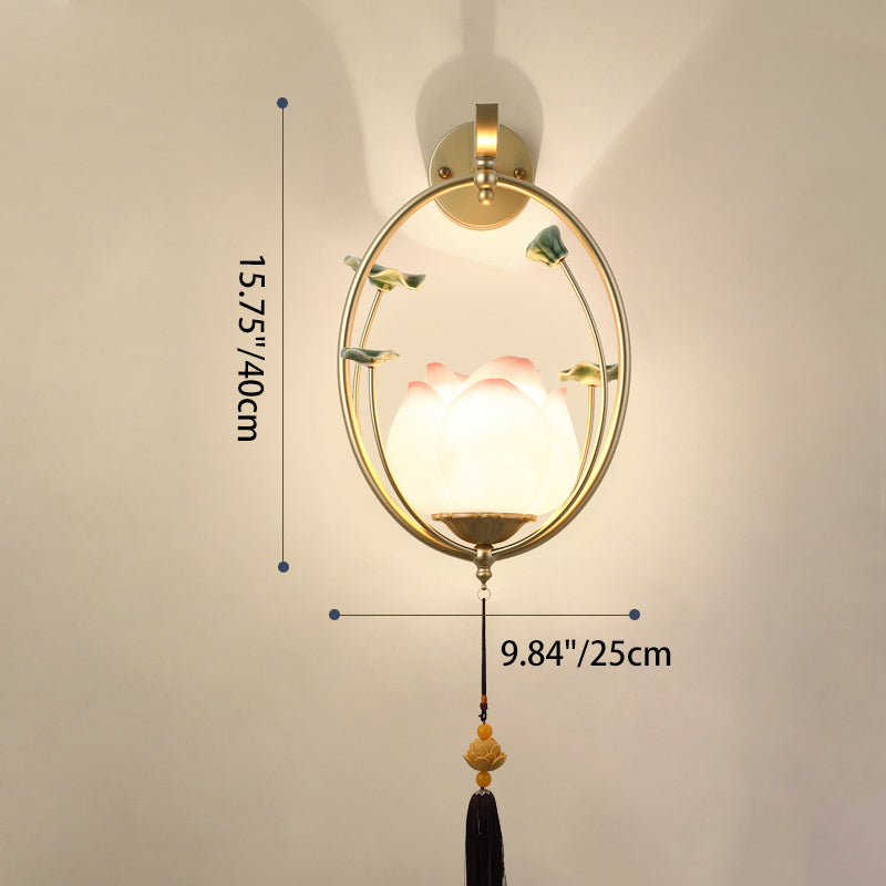 Round Lotus Resin Ceramics Wall Lamp