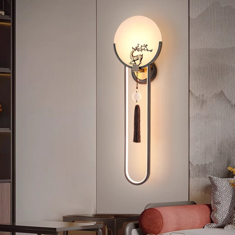 Round Deer Marble Copper Wall Lamp