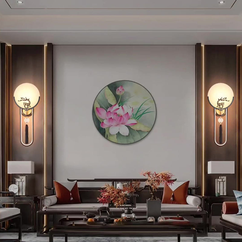 Round Deer Marble Copper Wall Lamp