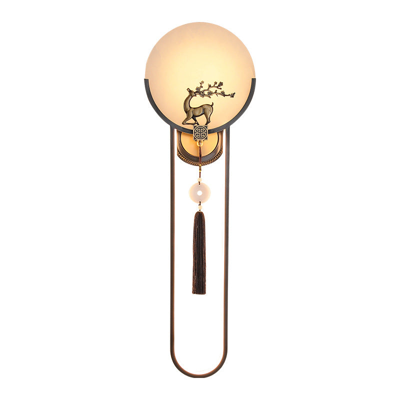 Round Deer Marble Copper Wall Lamp