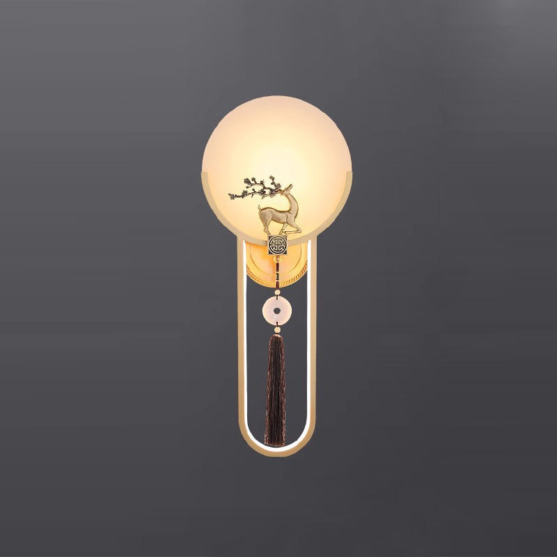 Round Deer Marble Copper Wall Lamp