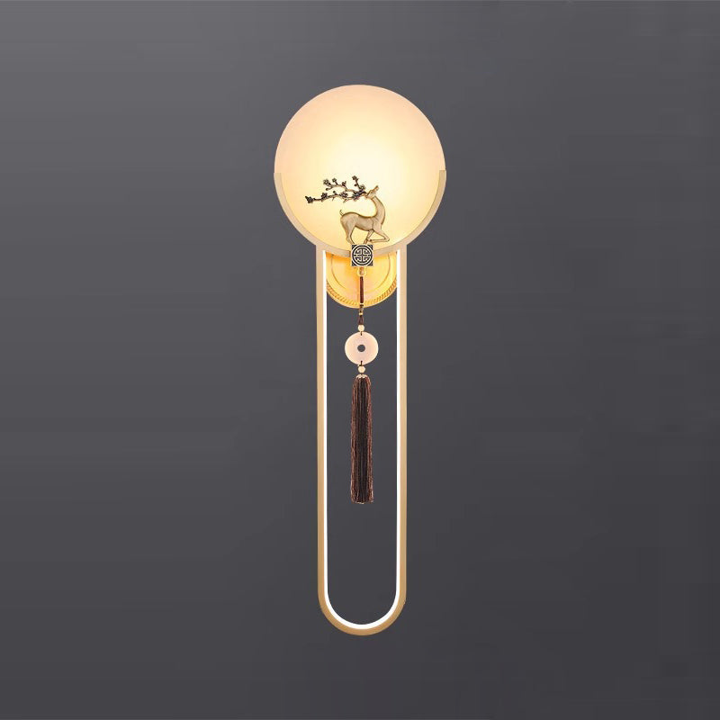 Round Deer Marble Copper Wall Lamp