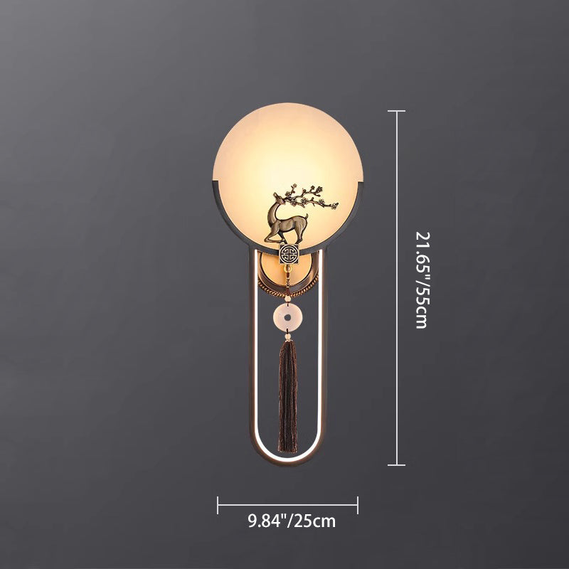 Round Deer Marble Copper Wall Lamp