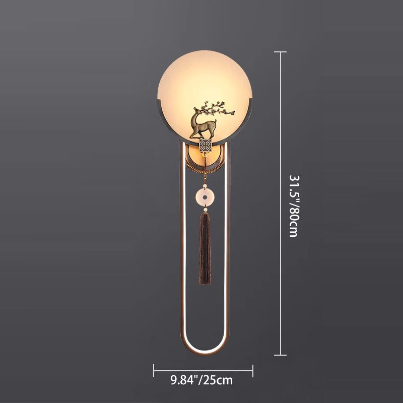 Round Deer Marble Copper Wall Lamp