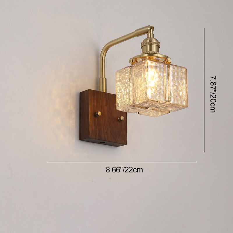 Blocks Solid Wood Copper Wall Lamp