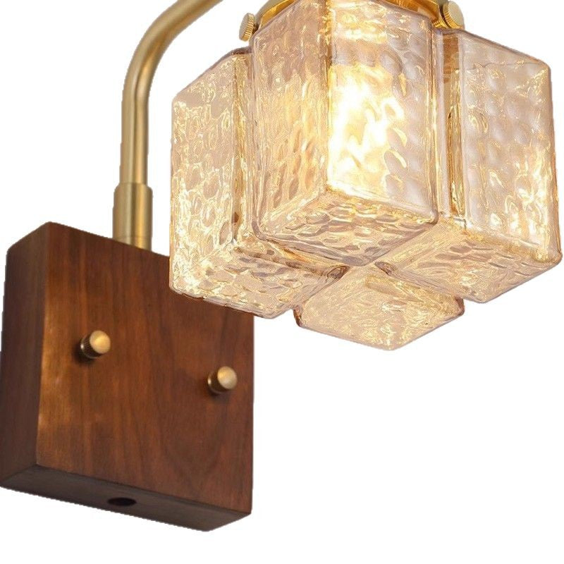 Blocks Solid Wood Copper Wall Lamp