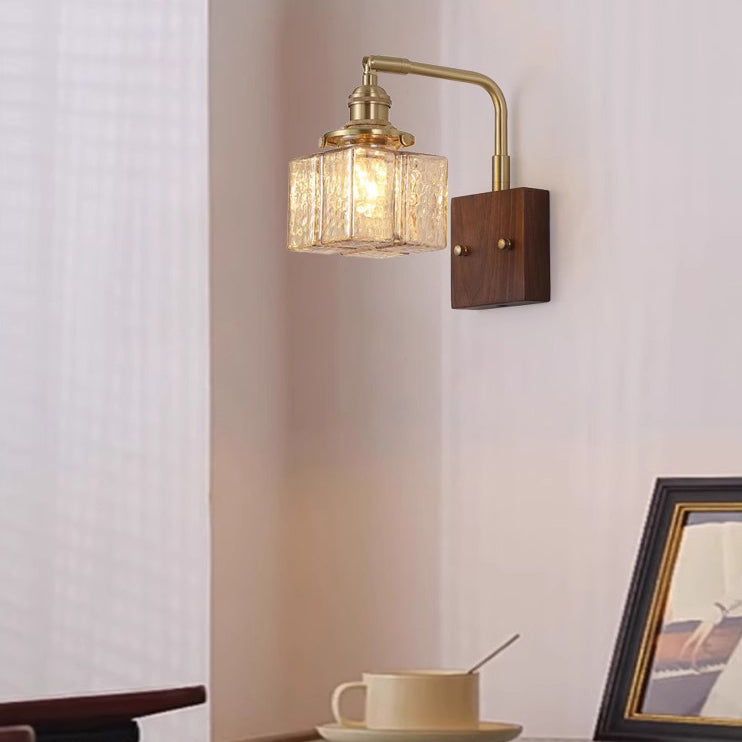 Blocks Solid Wood Copper Wall Lamp