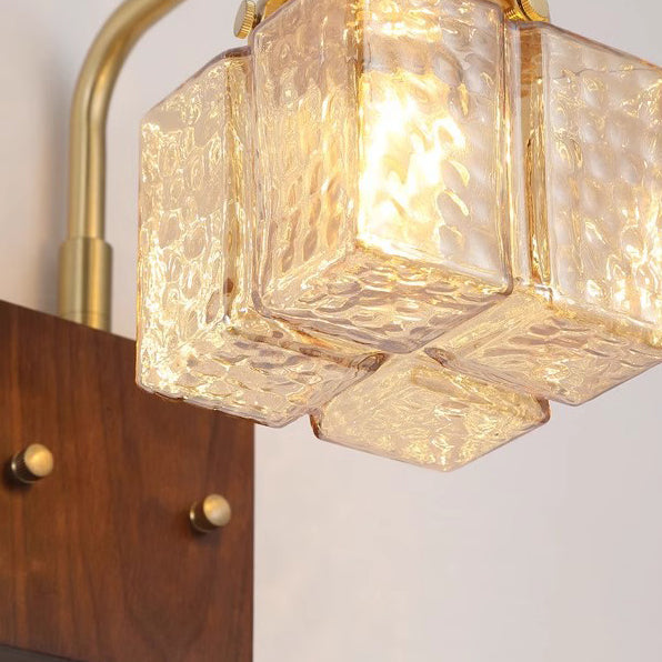 Blocks Solid Wood Copper Wall Lamp