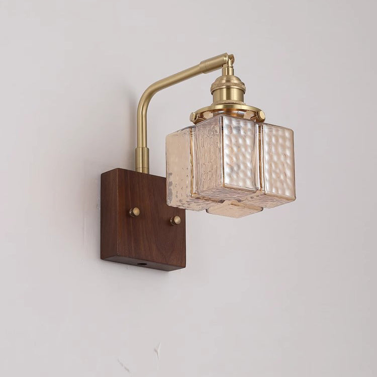 Blocks Solid Wood Copper Wall Lamp