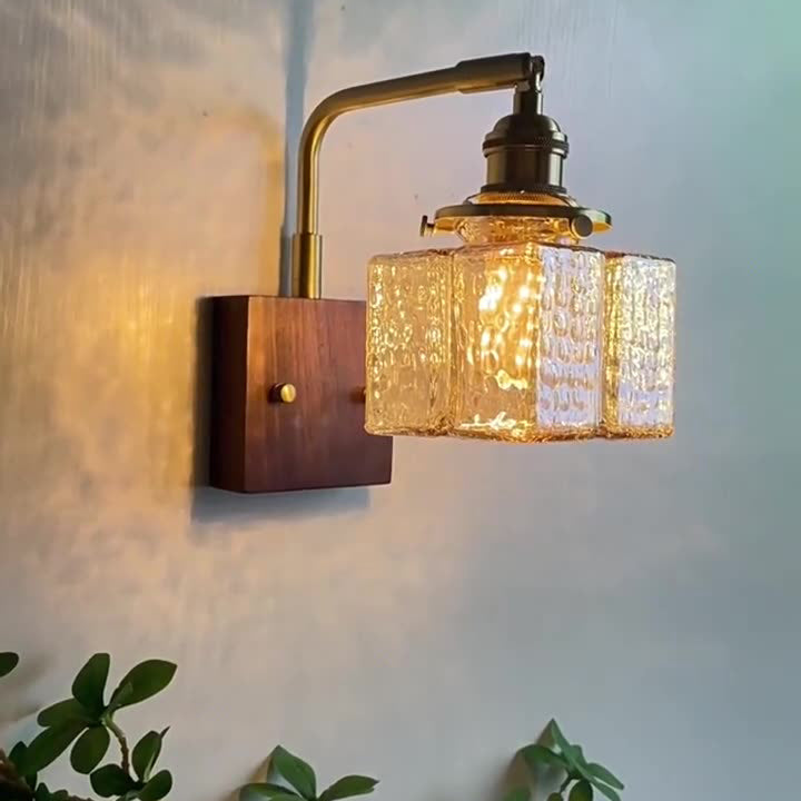Blocks Solid Wood Copper Wall Lamp