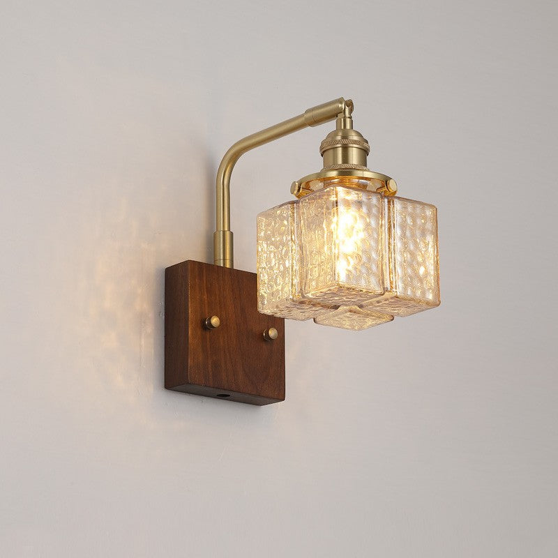 Blocks Solid Wood Copper Wall Lamp