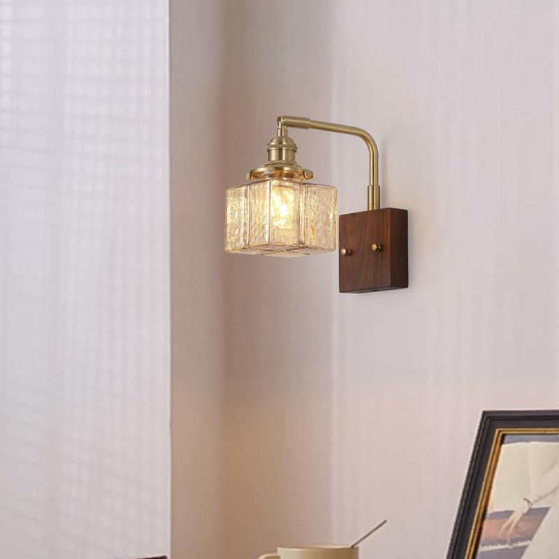 Blocks Solid Wood Copper Wall Lamp