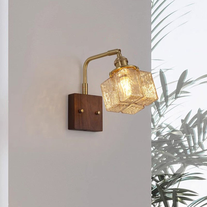 Blocks Solid Wood Copper Wall Lamp