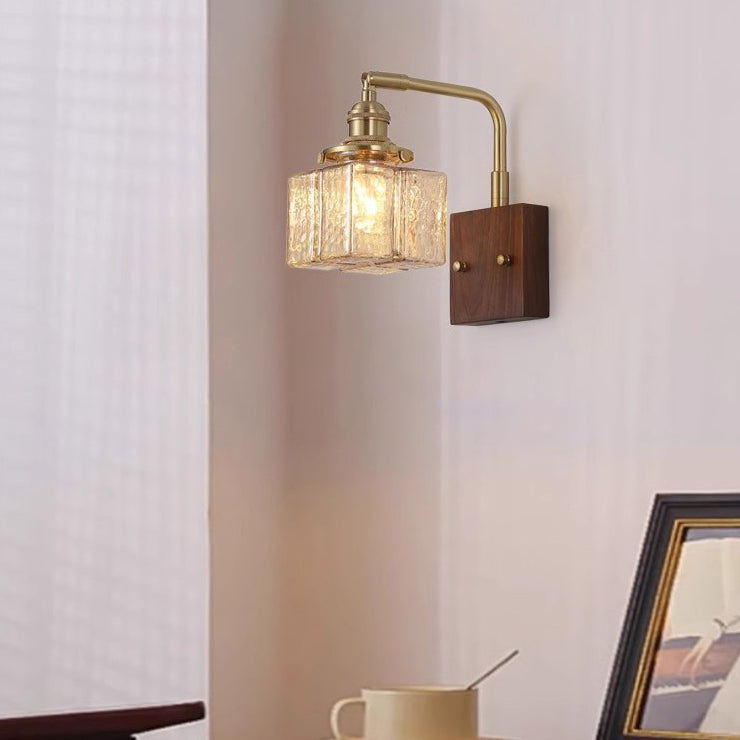 Blocks Solid Wood Copper Wall Lamp
