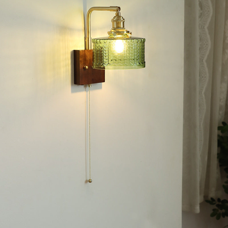 Frosted Glass Brass Walnut Wall Lamp