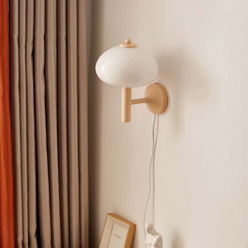 Mushroom-Shaped Glass Wrought Iron Wall Lamp