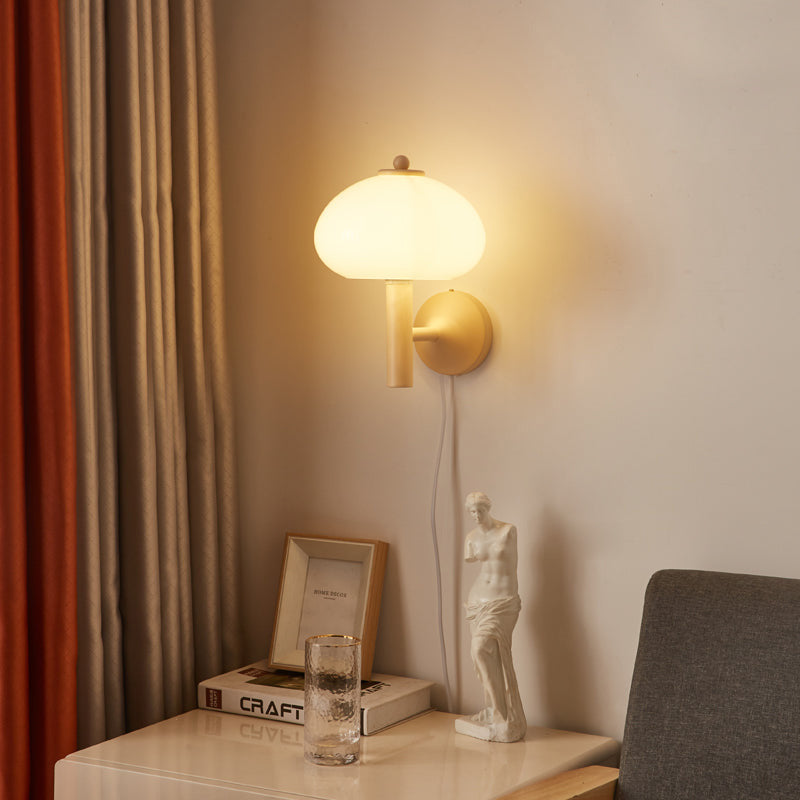 Mushroom-Shaped Glass Wrought Iron Wall Lamp