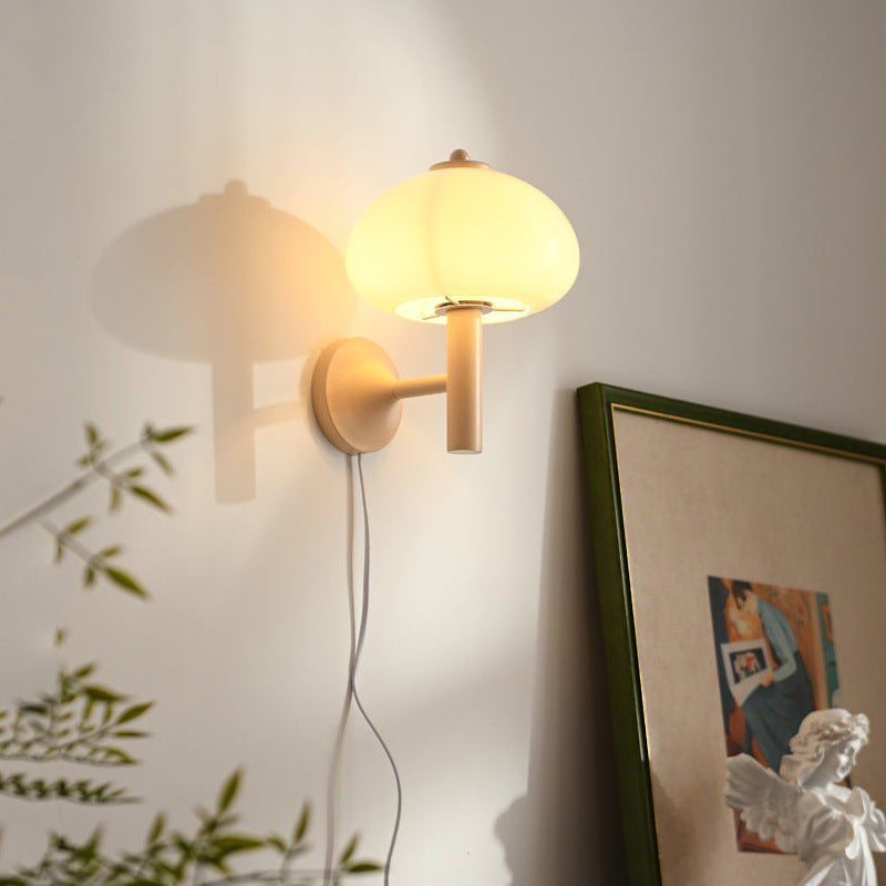 Mushroom-Shaped Glass Wrought Iron Wall Lamp