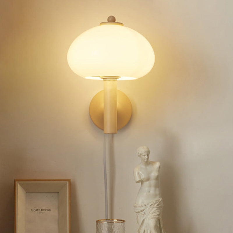 Mushroom-Shaped Glass Wrought Iron Wall Lamp