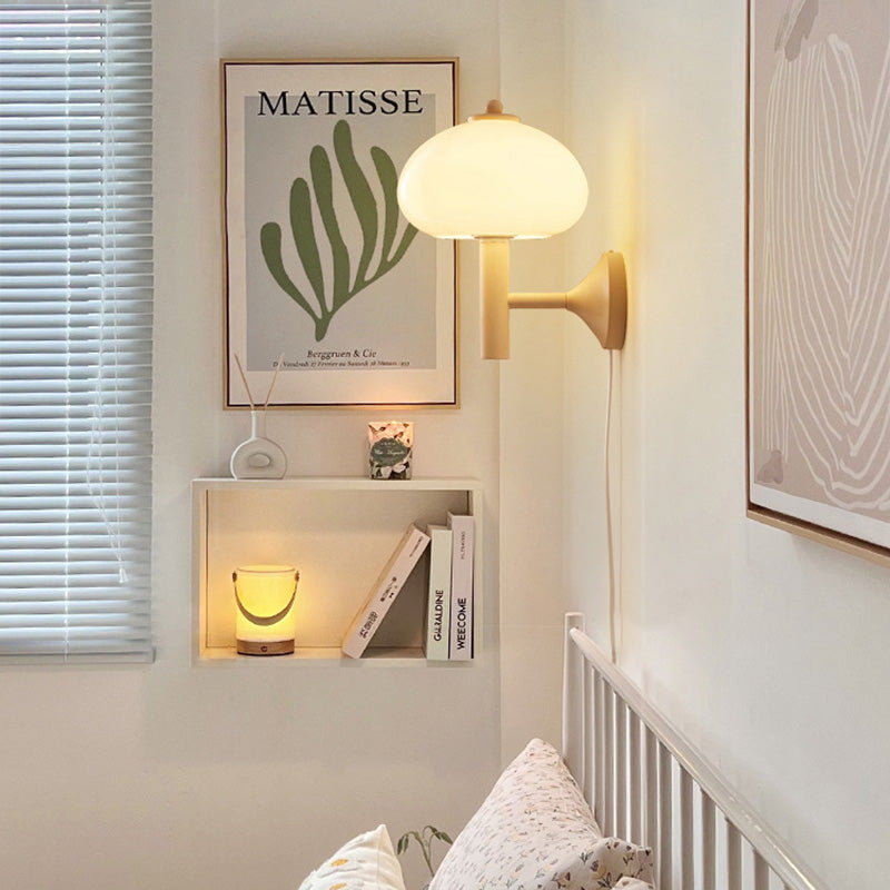 Mushroom-Shaped Glass Wrought Iron Wall Lamp