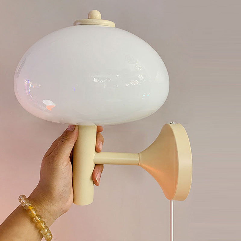 Mushroom-Shaped Glass Wrought Iron Wall Lamp