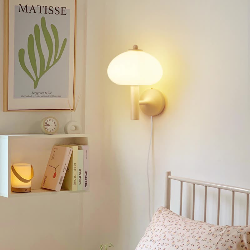 Mushroom-Shaped Glass Wrought Iron Wall Lamp