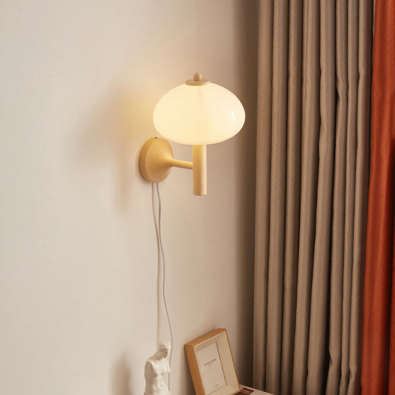 Mushroom-Shaped Glass Wrought Iron Wall Lamp