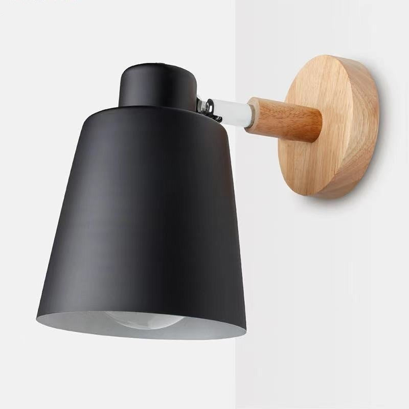 Cylindrical Iron Wood Bedroom Wall Lamp