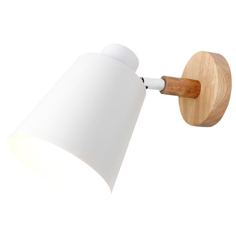 Cylindrical Iron Wood Bedroom Wall Lamp