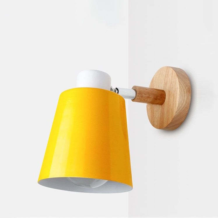 Cylindrical Iron Wood Bedroom Wall Lamp