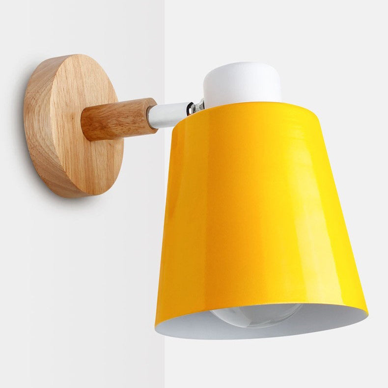 Cylindrical Iron Wood Bedroom Wall Lamp