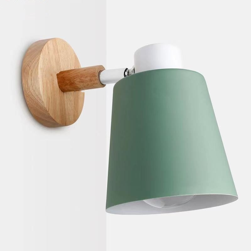 Cylindrical Iron Wood Bedroom Wall Lamp