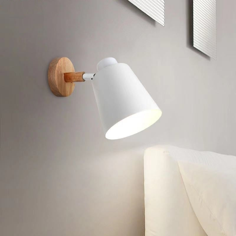 Cylindrical Iron Wood Bedroom Wall Lamp