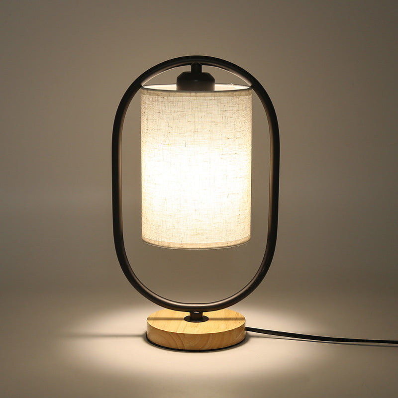 Cylinder Solid Wood Fabric Table Lamp