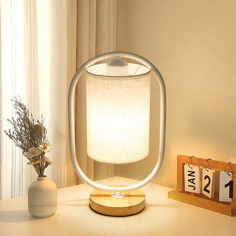 Cylinder Solid Wood Fabric Table Lamp
