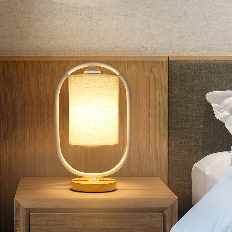 Cylinder Solid Wood Fabric Table Lamp