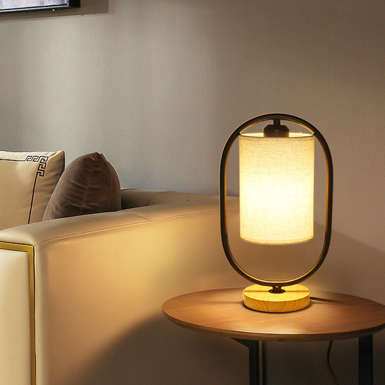 Cylinder Solid Wood Fabric Table Lamp