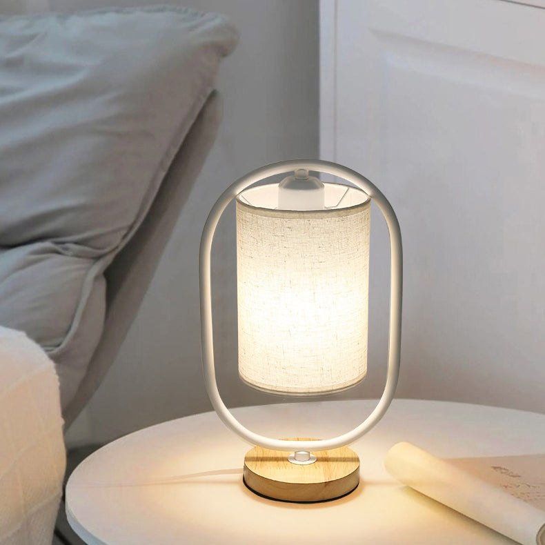 Cylinder Solid Wood Fabric Table Lamp