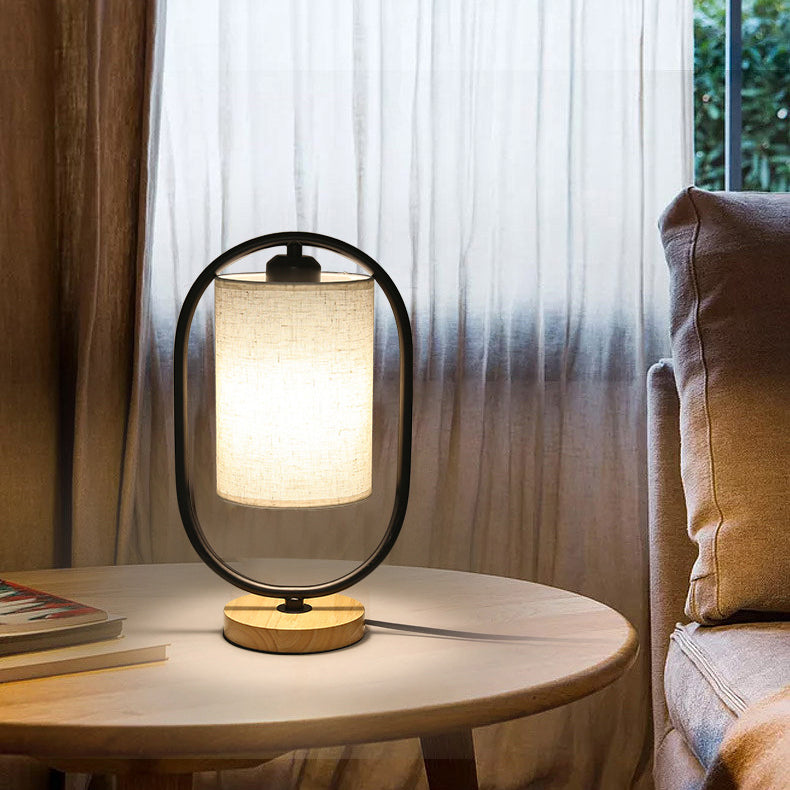 Cylinder Solid Wood Fabric Table Lamp